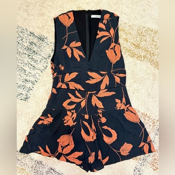Thakoon Black & Coral Floral Ruffle Romper - Size 6 (NWT) - Picture 1 of 5